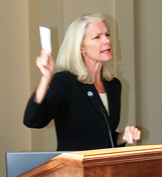Photo by Diane Schlindwein Maureen Dowling, director of the Office of Non-Public Education in the U.S. Department of Education, speaks to both Catholic and non-Catholic school leaders about equitable participation in federal education programs. Her visit to the diocese was hosted by the Office for Catechesis’ Catholic Schools Office. 