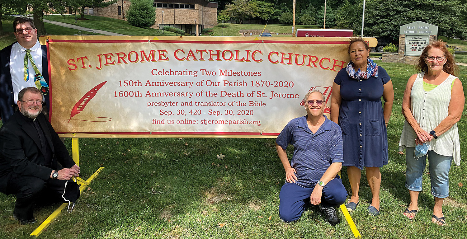 09 20 2020 St. Jerome Troy 150th Ann. committee with sign